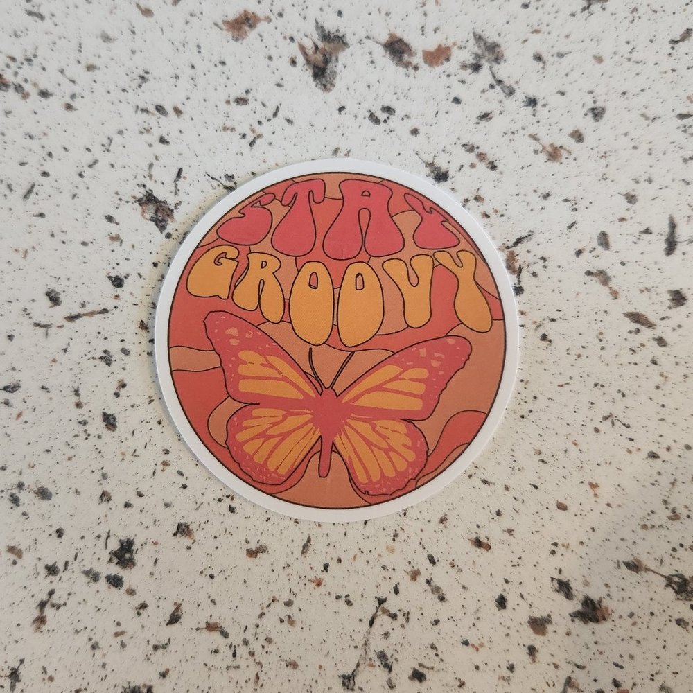 10/$10 NEW Stay Groovy Butterfly Retro Hippie Boho Sticker